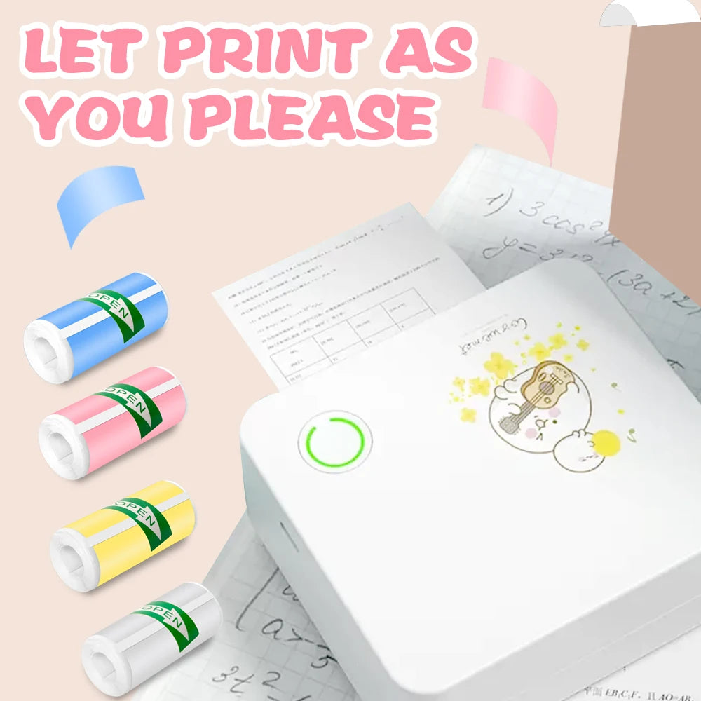 57*25MM HD Mini Printer Thermal Paper Self-Adhesive Roll Paper Label Sticker Photo Inkless Printing Portable Printer Color Paper