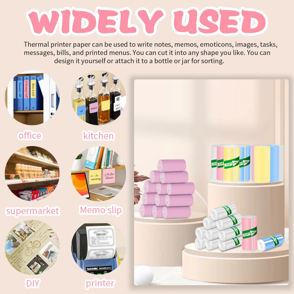 57*25MM HD Mini Printer Thermal Paper Self-Adhesive Roll Paper Label Sticker Photo Inkless Printing Portable Printer Color Paper